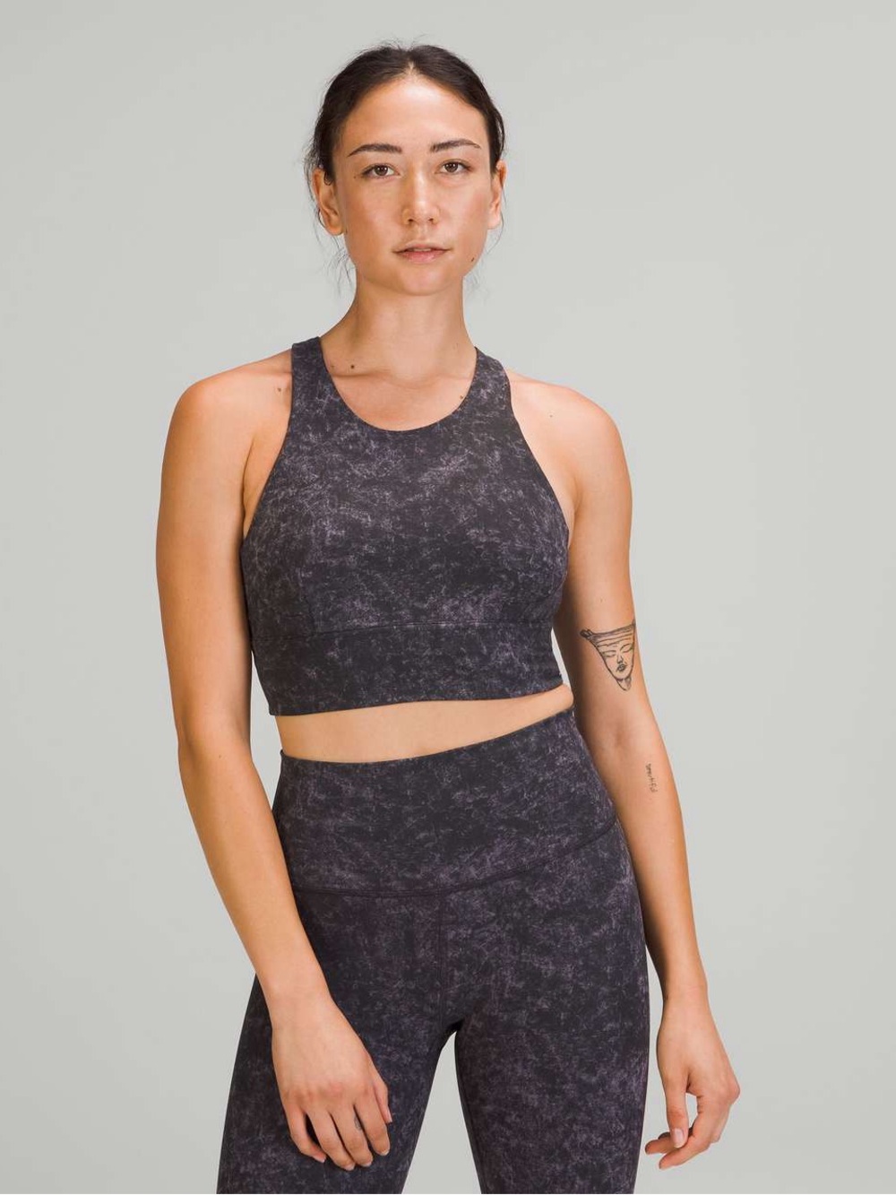 Lululemon Wunder Train Longline Bra Denim Wash Print Dusky Lavender Black Size 8